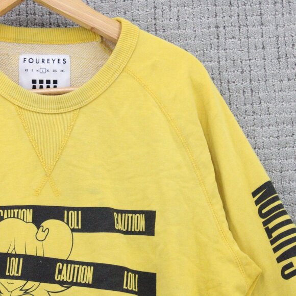 Foureyes Sweatshirt Mens Yellow Large L Pullover Anime Graphic Art Cotton Y2k - Picture 2 of 10